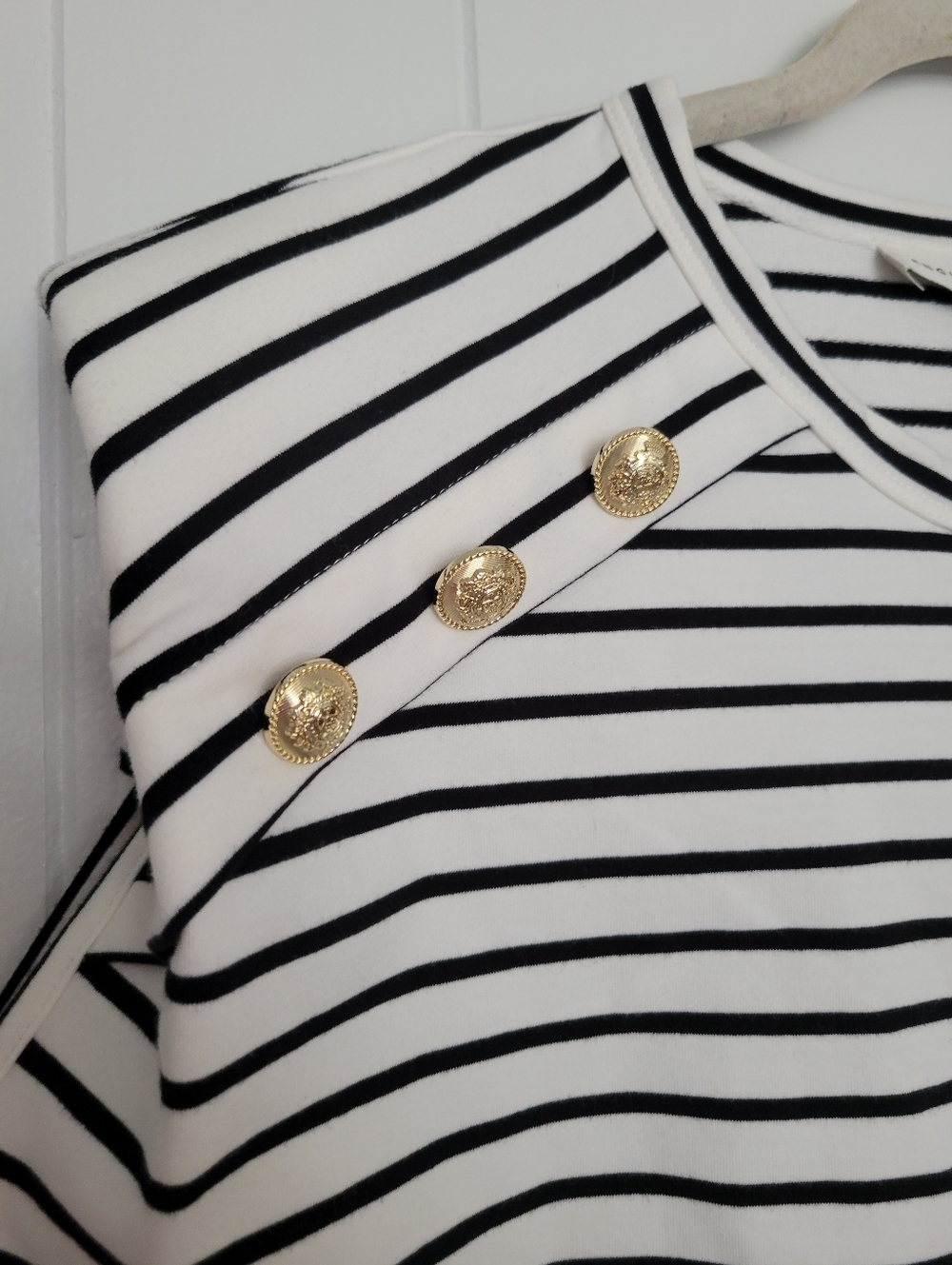 NWT Anthropologie × English Factory Power Shoulder Top Striped Nautical Preppy L - Picture 6 of 14